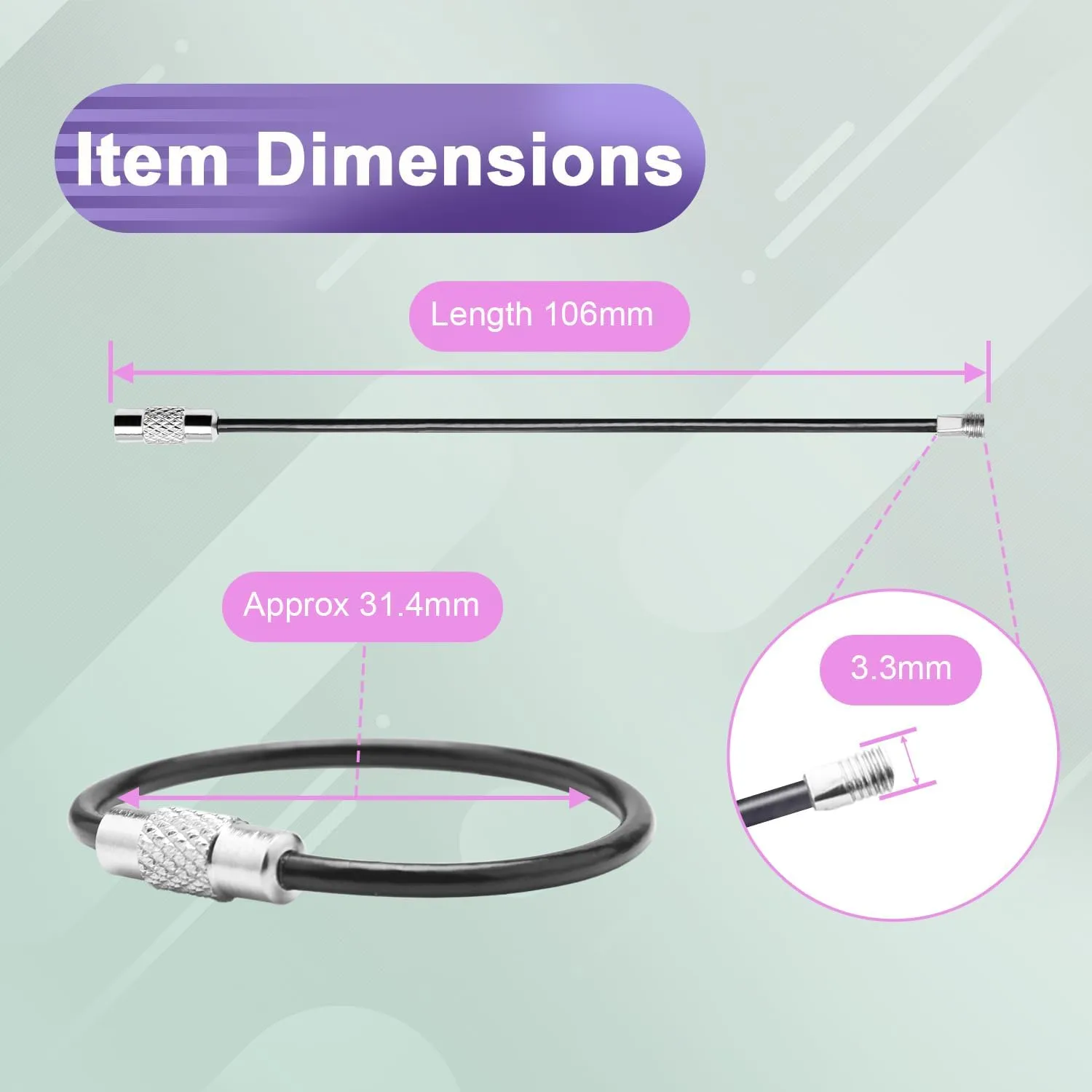 12 Pack Keychain Flexible Rubber Key Ring Luggage Tag Cable Loops Stainless Steel Wire Rings for Car Keys Chains Tag Keyring (4 inch, 2mm)