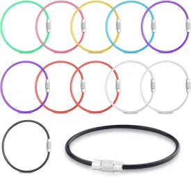 12 Pack Keychain Flexible Rubber Key Ring Luggage Tag Cable Loops Stainless Steel Wire Rings for Car Keys Chains Tag Keyring (4 inch, 2mm)