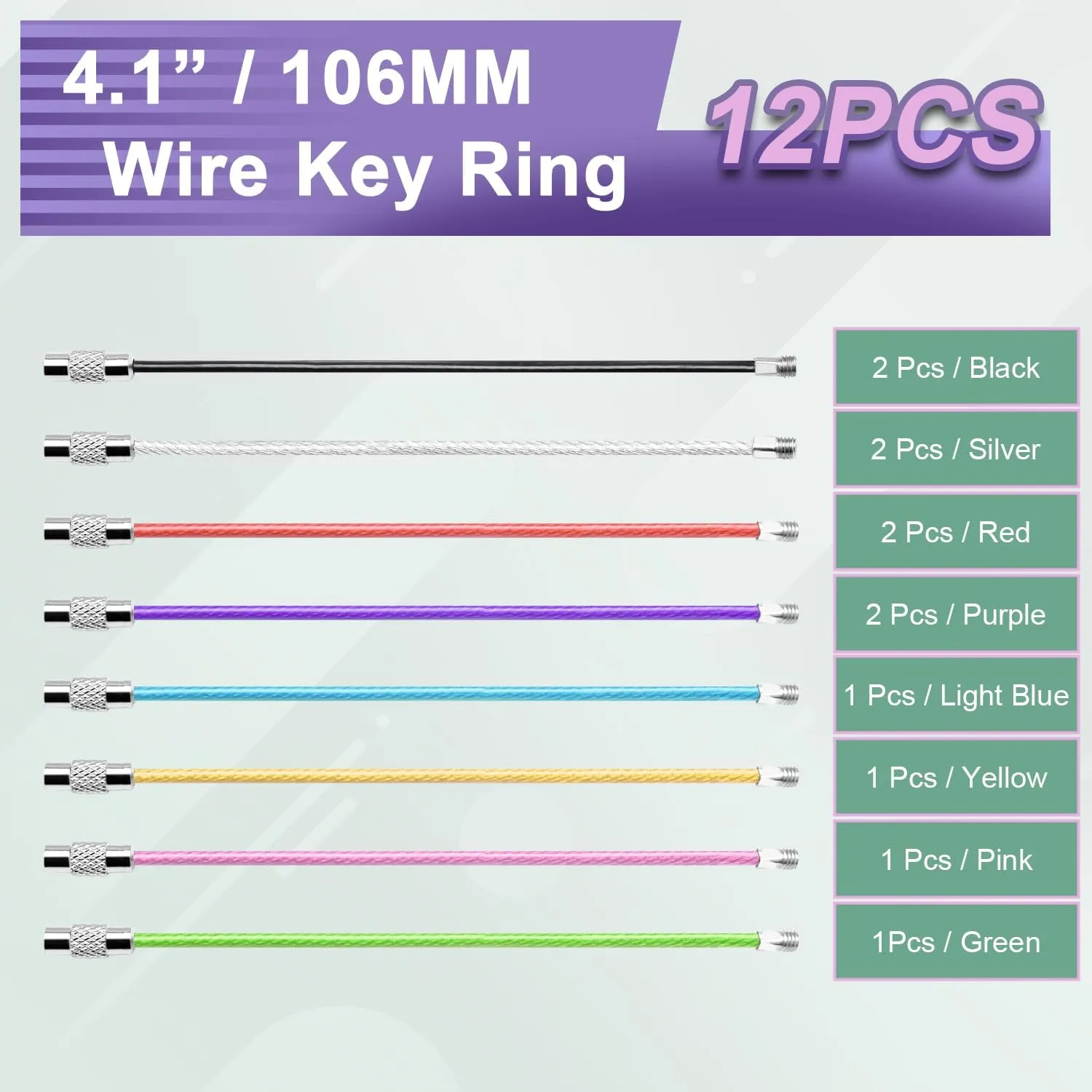 12 Pack Keychain Flexible Rubber Key Ring Luggage Tag Cable Loops Stainless Steel Wire Rings for Car Keys Chains Tag Keyring (4 inch, 2mm)