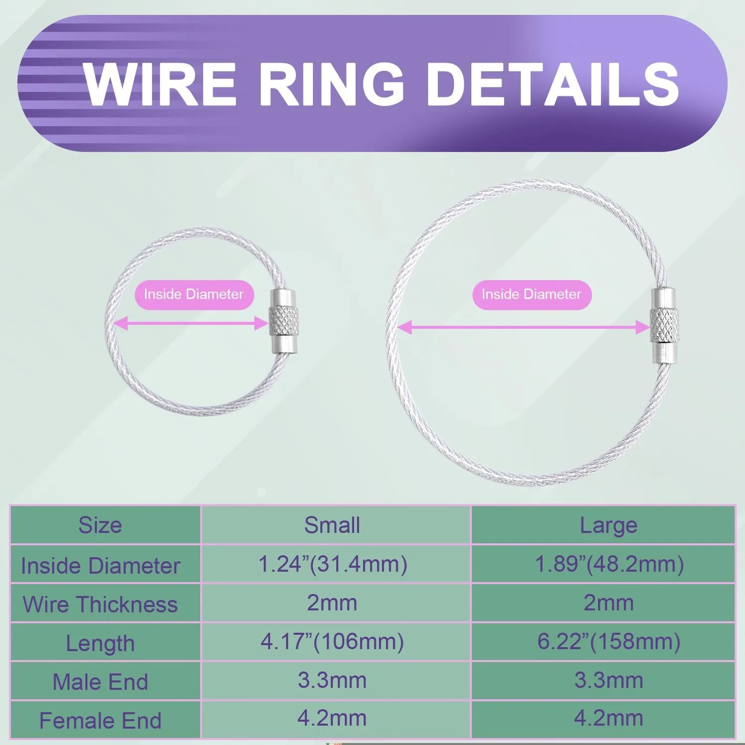 12 Pack Keychain Flexible Rubber Key Ring Luggage Tag Cable Loops Stainless Steel Wire Rings for Car Keys Chains Tag Keyring (4 inch, 2mm)