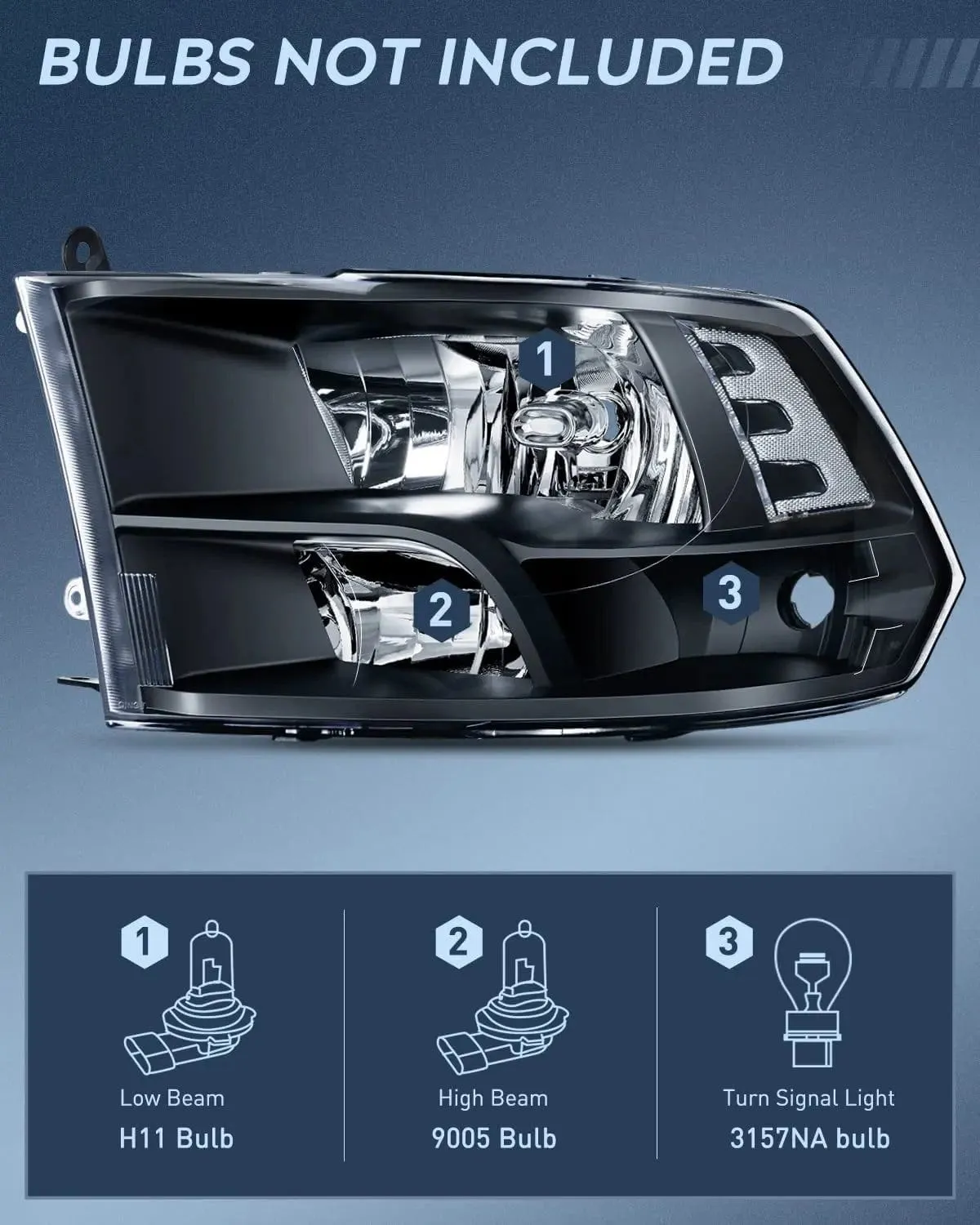 2009-2018 Dodge Ram 1500 2500 3500 4500 5500 Headlight Assembly Black Case Clear Reflector