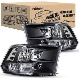 2009-2018 Dodge Ram 1500 2500 3500 4500 5500 Headlight Assembly Black Case Clear Reflector