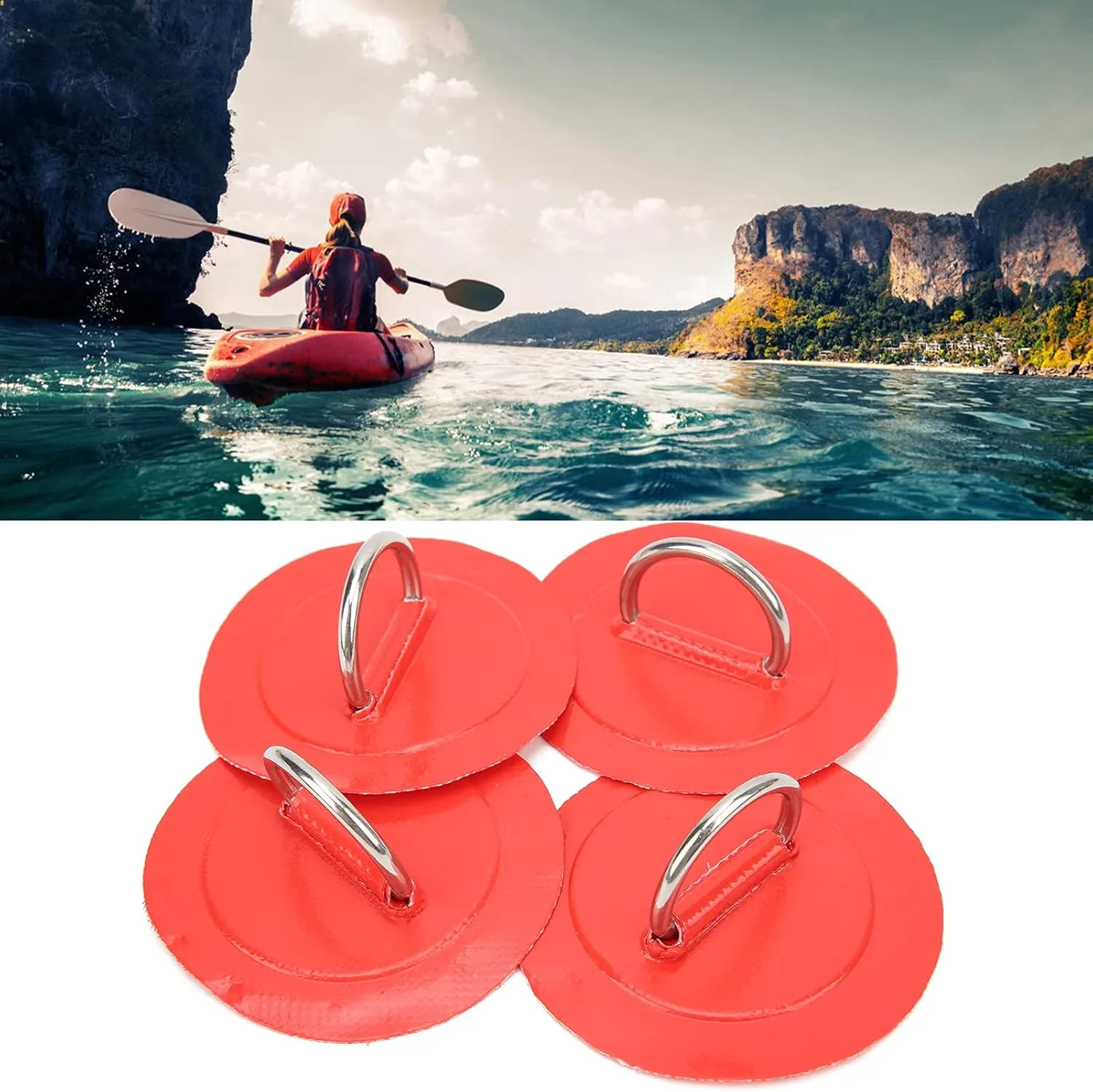 4 Pack D Ring Pad, Circular PVC Patch for Inflatable Boat Raft Kayak Dinghy Deck Surfboard Stand Up Paddleboard Canoe, NO Glue Included