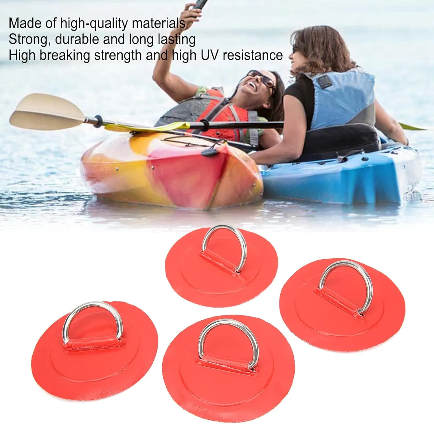 4 Pack D Ring Pad, Circular PVC Patch for Inflatable Boat Raft Kayak Dinghy Deck Surfboard Stand Up Paddleboard Canoe, NO Glue Included