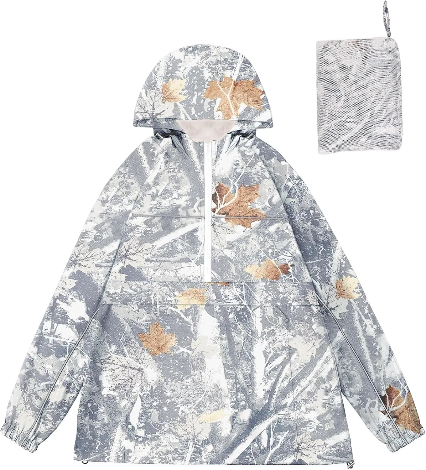 Avoogue Raincoat Women Reflective Waterproof Rain Jackets Half Zipper Packable Outdoor Hooded Windbreaker Lined Jacket