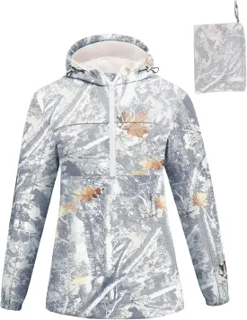 Avoogue Raincoat Women Reflective Waterproof Rain Jackets Half Zipper Packable Outdoor Hooded Windbreaker Lined Jacket