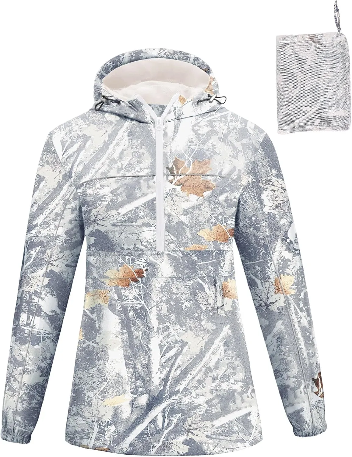 Avoogue Raincoat Women Reflective Waterproof Rain Jackets Half Zipper Packable Outdoor Hooded Windbreaker Lined Jacket