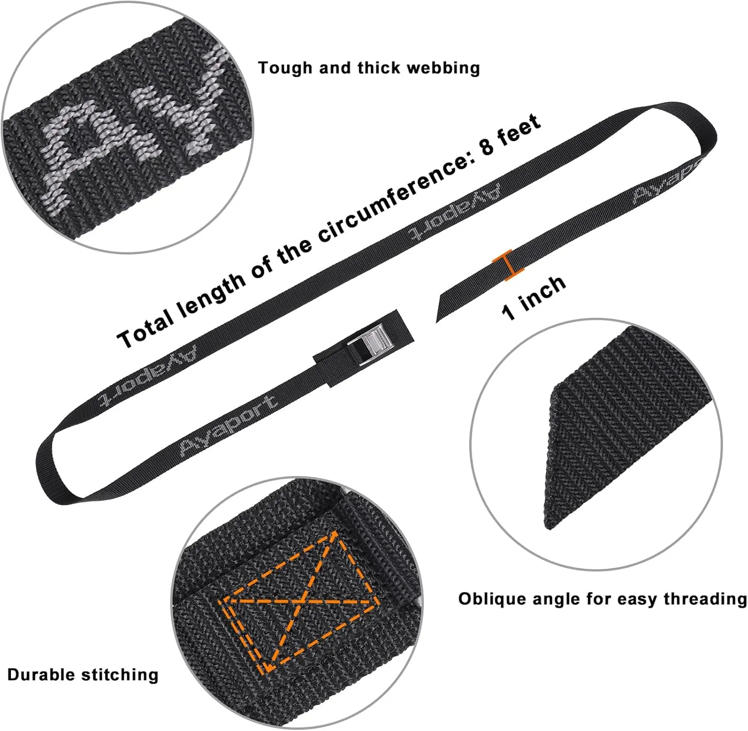 Ayaport Stainless Steel Cam Buckle Tie Down Lashing Straps 2500lbs Break Strength Heavy Duty Car Roof Rack Strap for Kayak, SUP, Surfboard, Cargo, Motorcycle, Truck, Boat, Dirt Bike