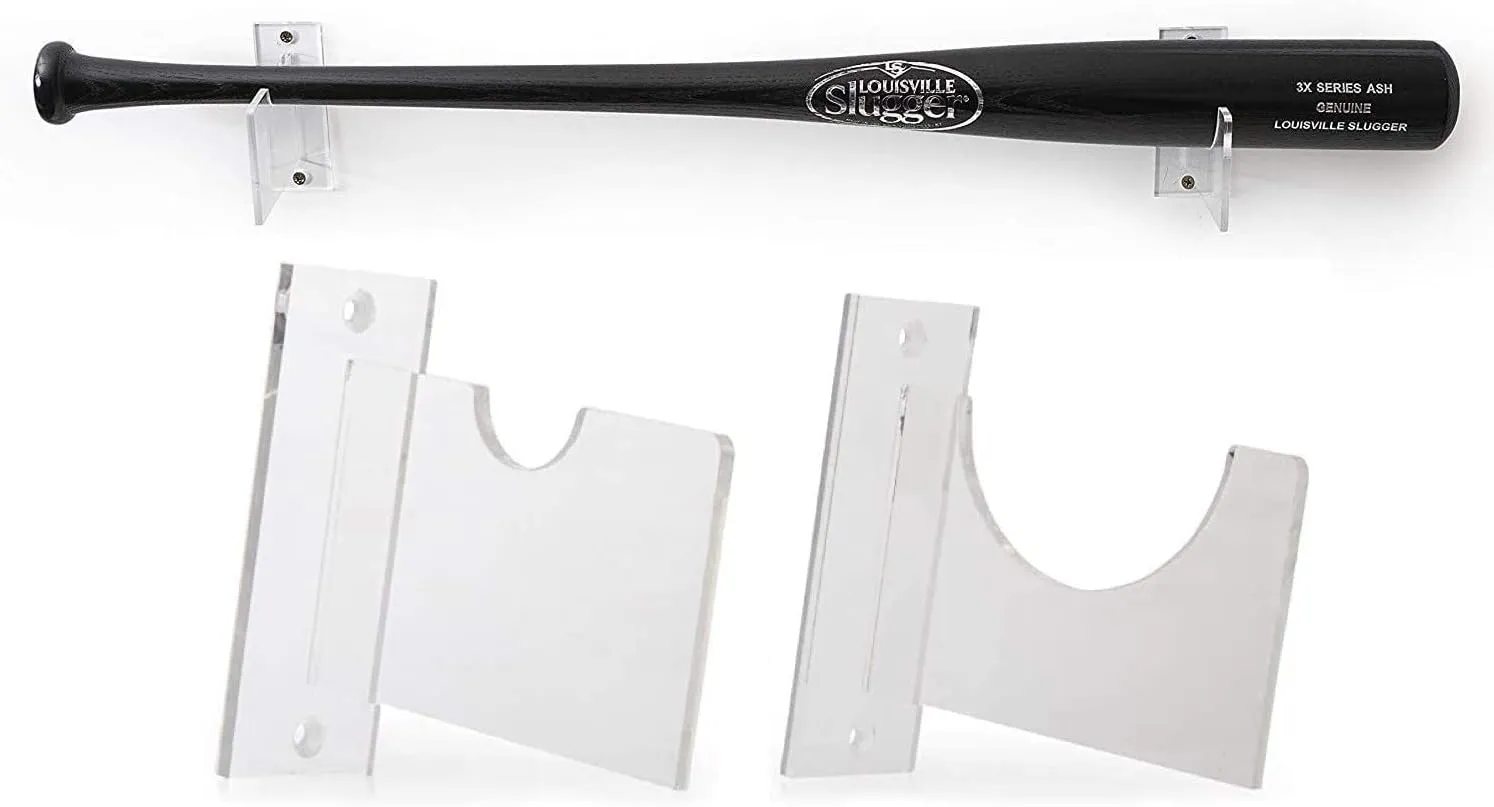 Baseball Bat Wall Mount Display - Horizontal Hanging Rack & Organizer | Sturdy Acrylic Bat Holder | Decorative Clear Sports Gear Wall Hanger Storage for Home, Living Room