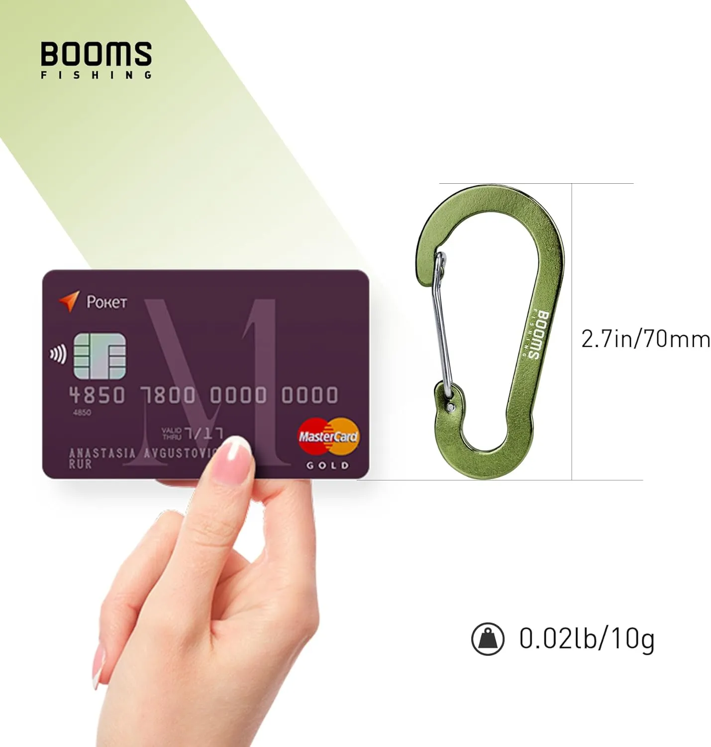 Booms Fishing CC5 Multi-Use Carabiner Clips, 10 Pack 2.7" Small Caribeener Clips, Mini Keychain Aluminum Caribeaner Clip