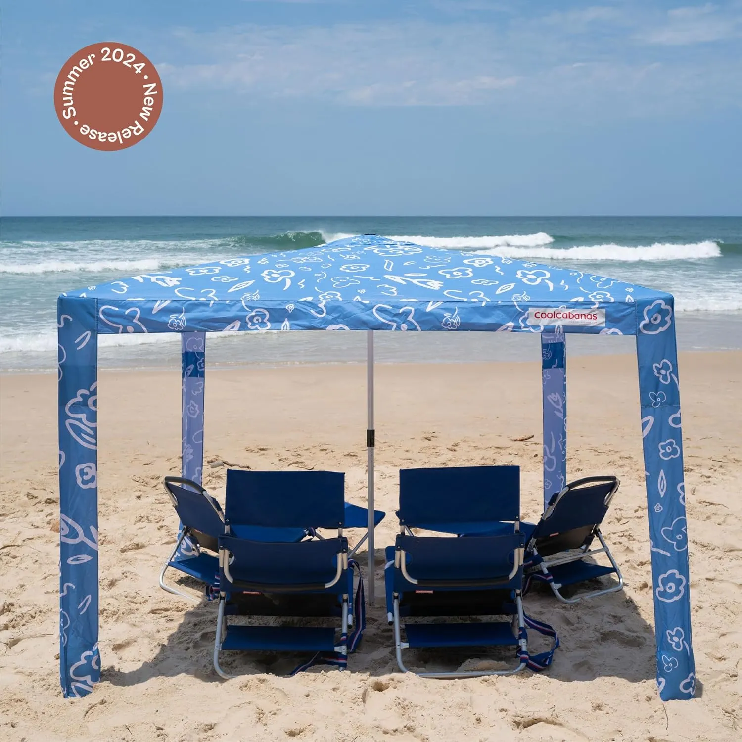 CoolCabana Beach Shade Tent - Easy Setup, UPF 50  Protection, Large & Medium Sizes, Compact & Wind Resistant - Beach Cabana for The Whole Family - Byron Blue, Large