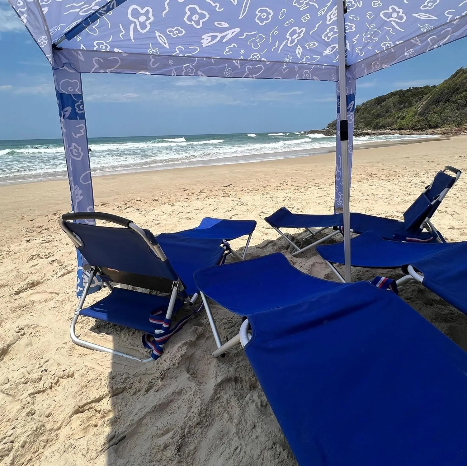 CoolCabana Beach Shade Tent - Easy Setup, UPF 50  Protection, Large & Medium Sizes, Compact & Wind Resistant - Beach Cabana for The Whole Family - Byron Blue, Large