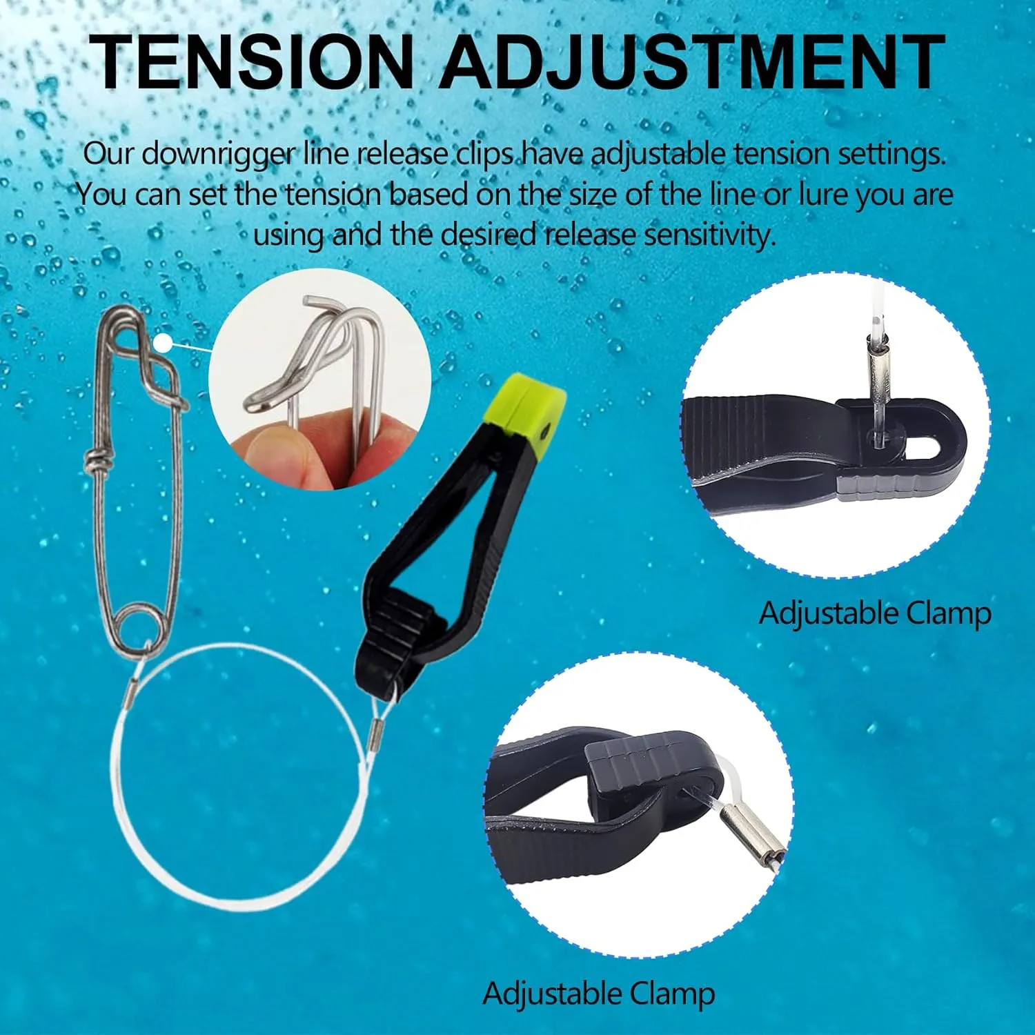 Downrigger Line Release Clips, 18-Inch Leader with Snap, Weight Release Clips for Planer Board Downrigger Trolling Offshore Fishing