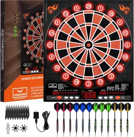 Electronic Dartboard, Electric Dart Boards for Adults,Electronic Scoreboard, Light-Up Led Display, 12 Darts Soft Tip Professional Dart Board and Extra Tips, Up to 8 Players