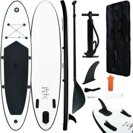 Enjoy Water Adventures with Inflatable Stand Up Paddle Board Set, Easy Inflate Design, Puncture-Proof Material, Black and White