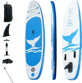 Inflatable Stand Up Paddle SUP Board  Features Wide Non-Slip Surface Deck, 3 Fins for Surf Control, Portable Carry Bag, Paddle, Tether, Air Pump  10ft 6in for Lake, River, Ocean