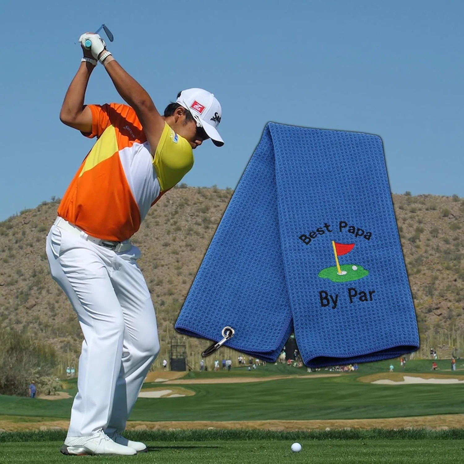 JXGZSO Dad Golf Towel Embroidered Golf Towel Gift Golf Father Gift Embroidered Golf Towel with Clip (-Best papa by par)