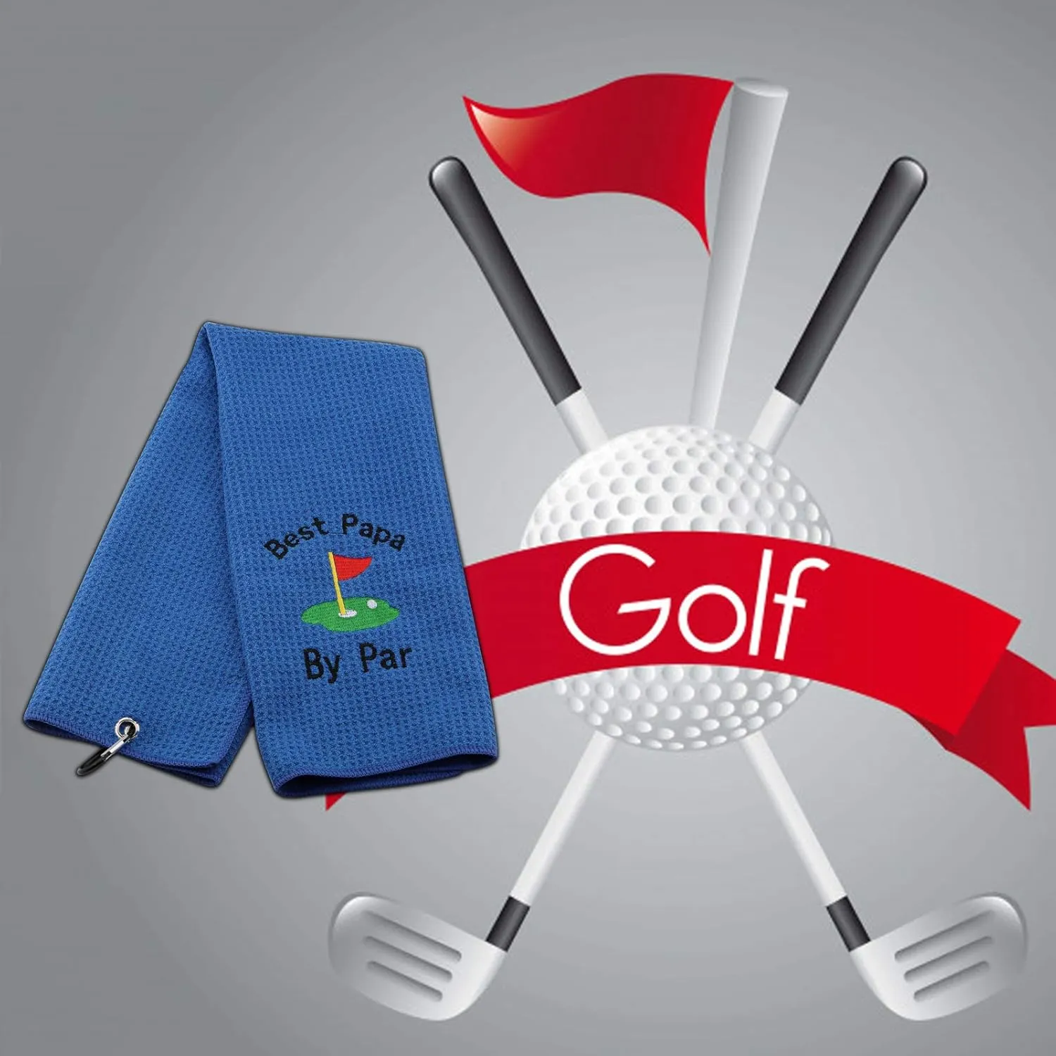 JXGZSO Dad Golf Towel Embroidered Golf Towel Gift Golf Father Gift Embroidered Golf Towel with Clip (-Best papa by par)