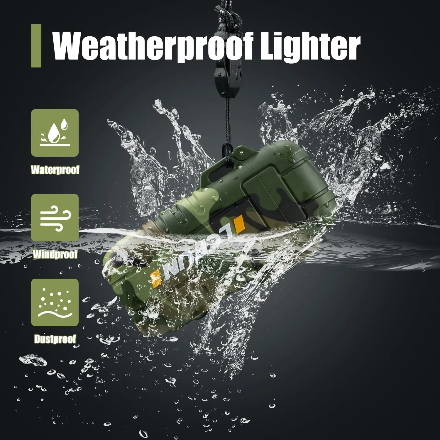 LcFun Electric Lighter USB Rechargeable Arc Lighters Windproof Plasma Lighters with LED Battery Display, Waterproof Electronic Flashlight Lighter with Whistle for Camping, Survival Tactical Gear