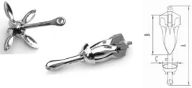 Marine Grade Stainless Steel Folding Grapnel Anchor 1.65 lb