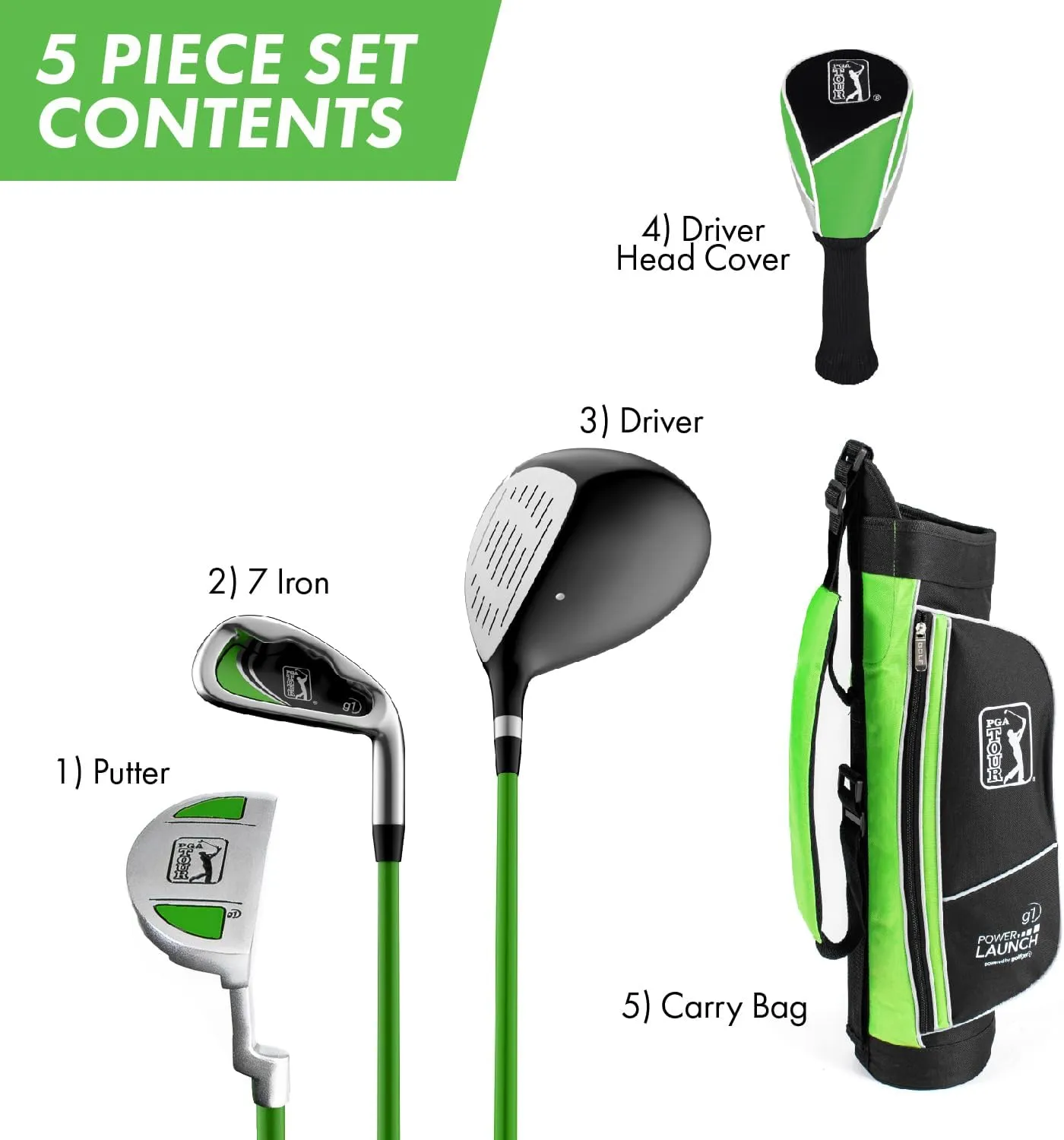 PGA TOUR Youth Golf Club Set  Ages 3-5 (36-41) and 5-8 (41 - 4'8") Right and Left Handed Beginner Junior Golf Clubs with Lightweight Golf Bag, Mallet Putter, Driver by Golfgen