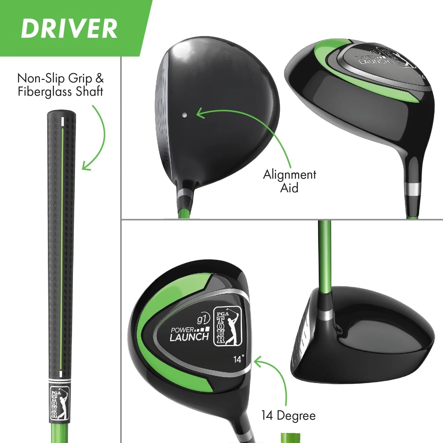 PGA TOUR Youth Golf Club Set  Ages 3-5 (36-41) and 5-8 (41 - 4'8") Right and Left Handed Beginner Junior Golf Clubs with Lightweight Golf Bag, Mallet Putter, Driver by Golfgen