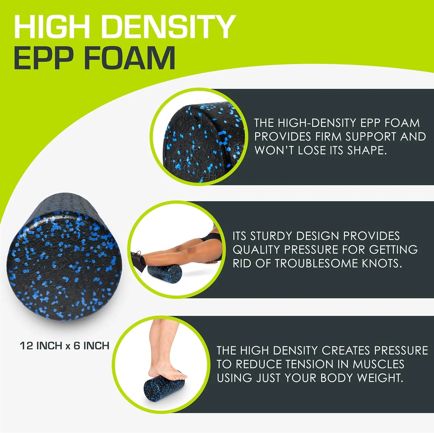 ProsourceFit High Density Foam Rollers 12 - inches Long, Firm Full Body Athletic Massager for Back Stretching, Yoga, Pilates, Post Workout Trigger Point Release, Purple