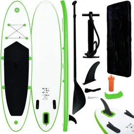 Puncture-Proof Inflatable Stand Up Paddleboard Set for Adults, Green and White, Easy Inflate, Stable Ride