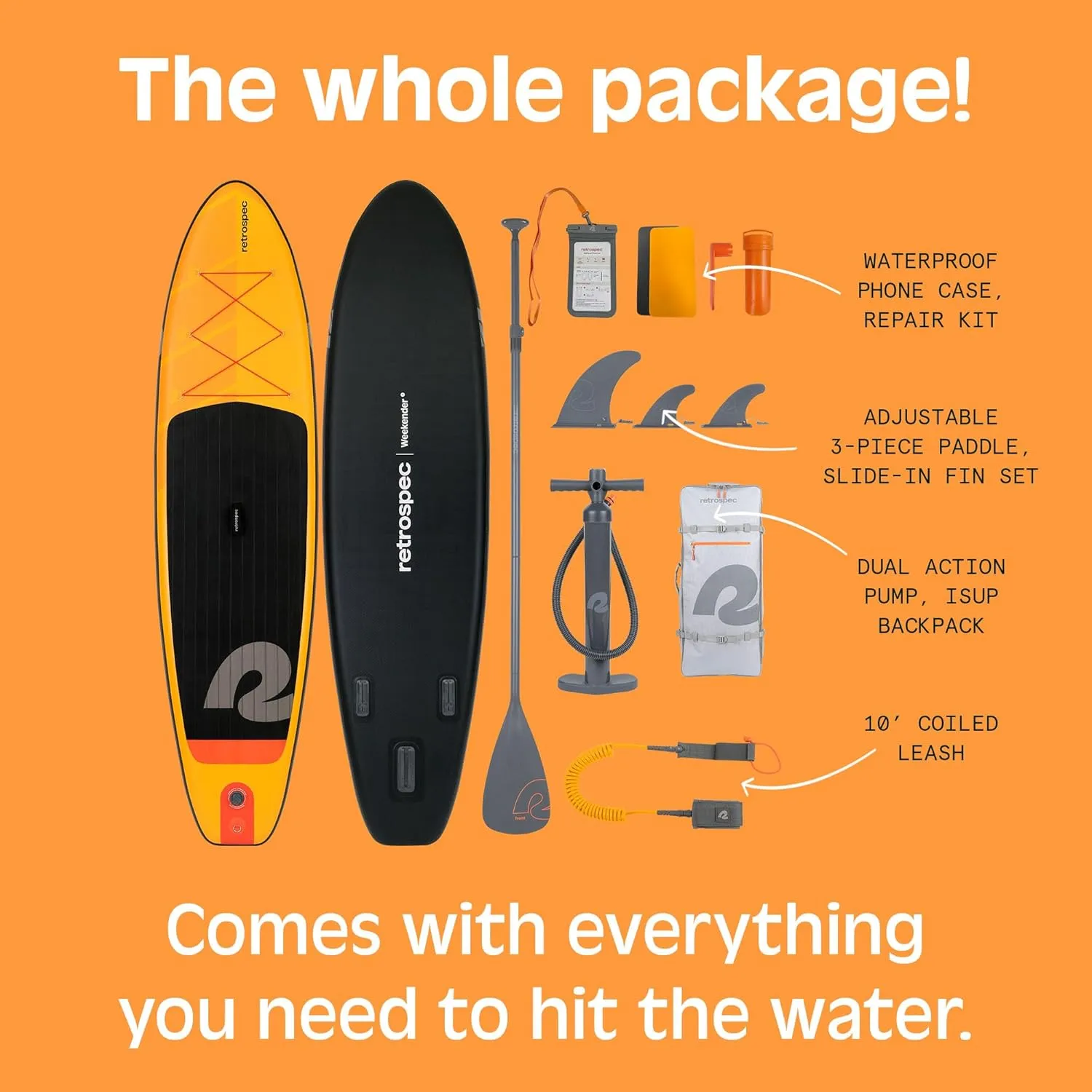 Retrospec Weekender Inflatable Stand Up Paddle Board Includes Paddle, Pump, and Accessories 106 Lightweight iSUP, Puncture Resistant Inflatable Paddle Board for Adults