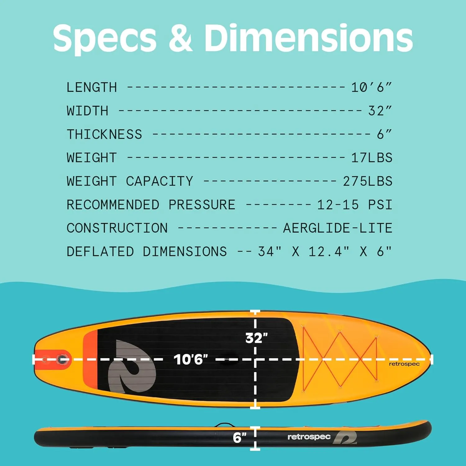 Retrospec Weekender Inflatable Stand Up Paddle Board Includes Paddle, Pump, and Accessories 106 Lightweight iSUP, Puncture Resistant Inflatable Paddle Board for Adults