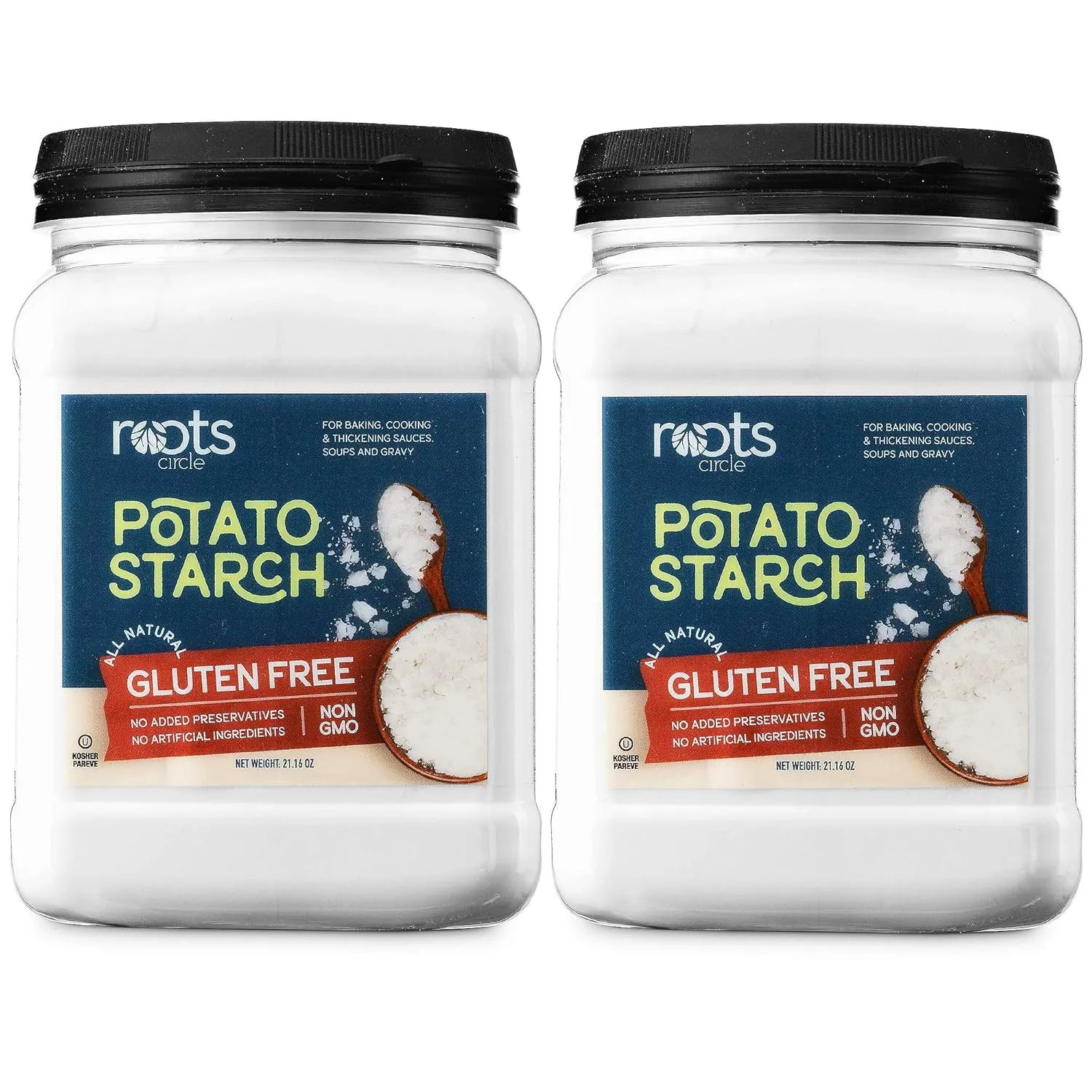 Roots Circle Gluten-Free Potato Starch | 2 Pack of 21oz Jars | No Preservatives or Artificial Ingredients | Kosher for Passover Thickener for Soups Stews, Gravies & Sauces
