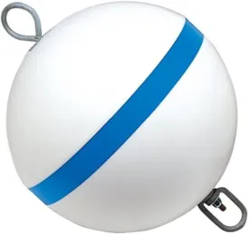 Taylor Made Sur-Moor Mooring Buoy, White 24" Ball with Reflective Blue Stripe, Hot-Dipped Galvanized Steel Hardware - 22174