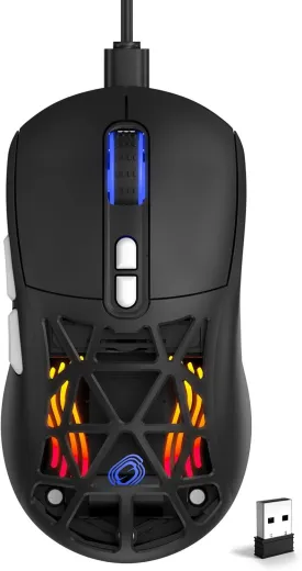 Wireless Gaming Mouse,53g Lightweight Mouse,10000 DPI,Tri-mode Wired/BT 5.0/2.4GHz Wireless Gaming Rechargeable&Rechange Shell with 2 Side Buttons, RGB Programmable Macro Mouse (Black-White)